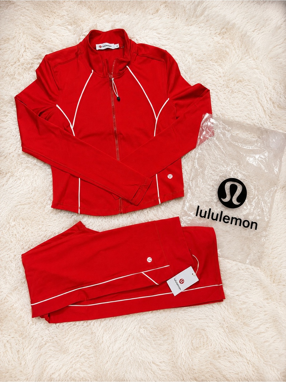 Lululemon Red Track Jacket & Pants Set Women’s Size L Athletic Zip Up